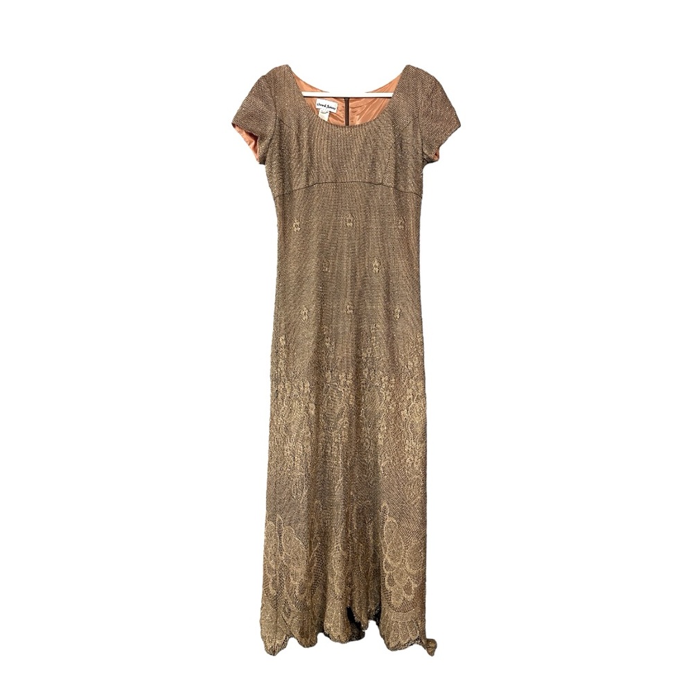 Vintage Dave & Johnny Lace Maxi Dress Metallic Gold 12 Formal Prom Gala Party
